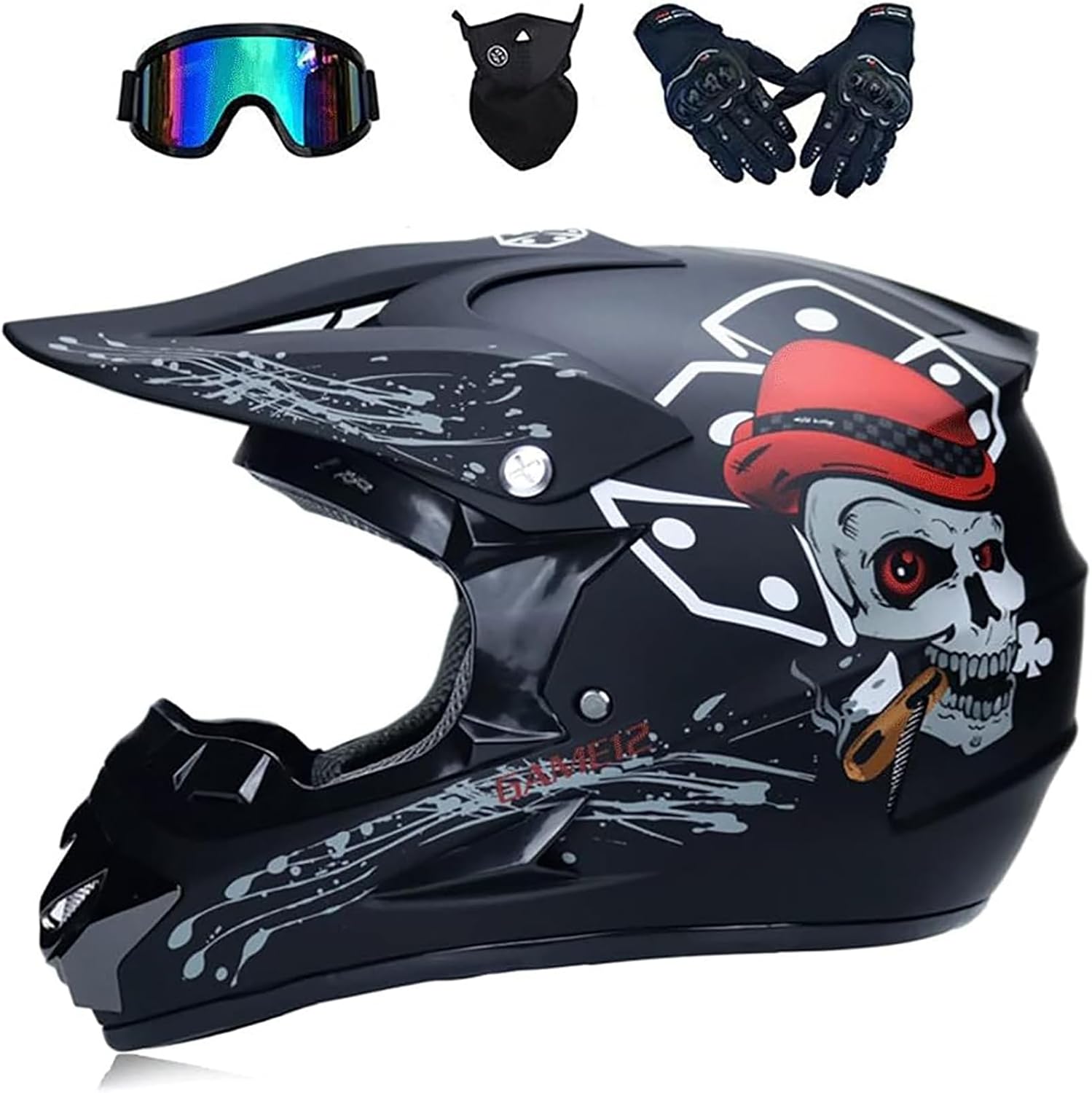 Adult Dirt Bike Motocross Helmets (Goggles Gloves Face Mask) 4PCS Set
