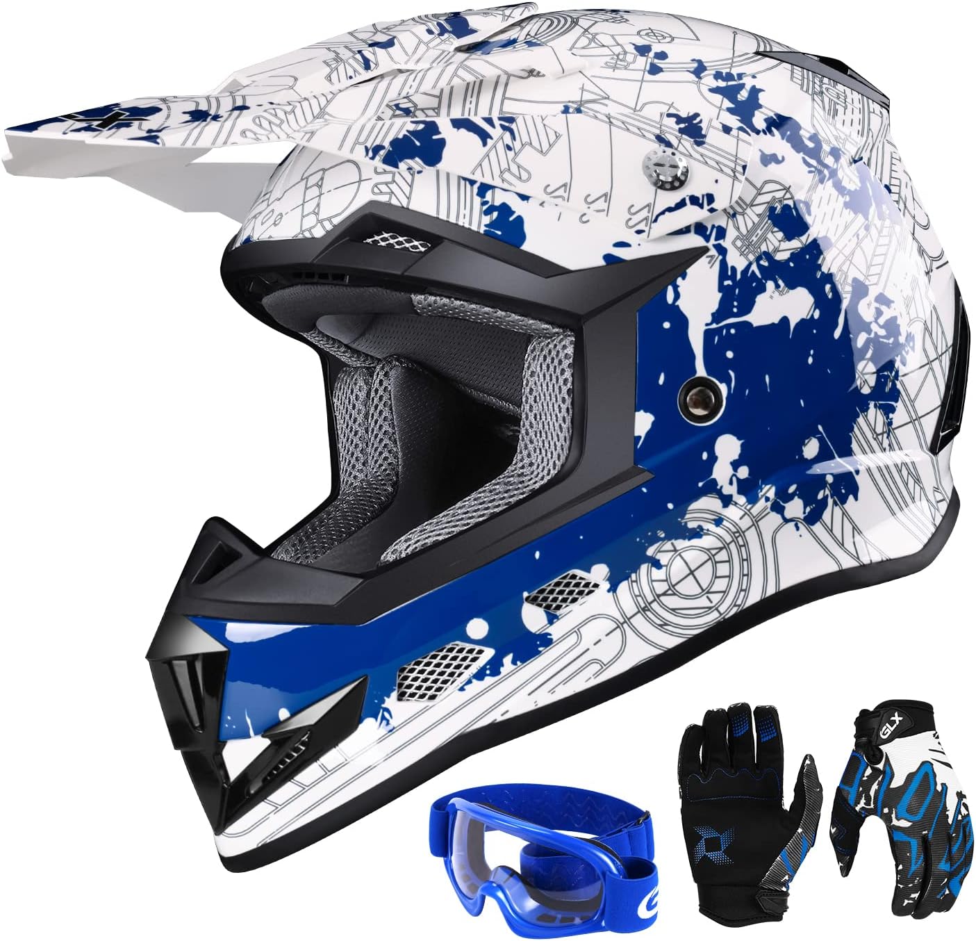 GX623 Youth ATV/Dirt Bike Helmet Combo - Modern, Large - DOT