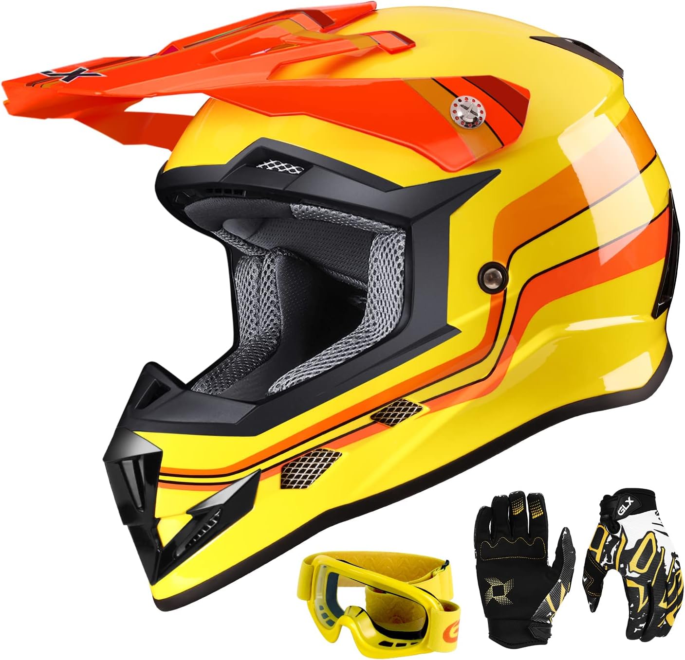 GX623 Youth ATV/Dirt Bike Helmet Combo - Retro Yellow, Large - DOT